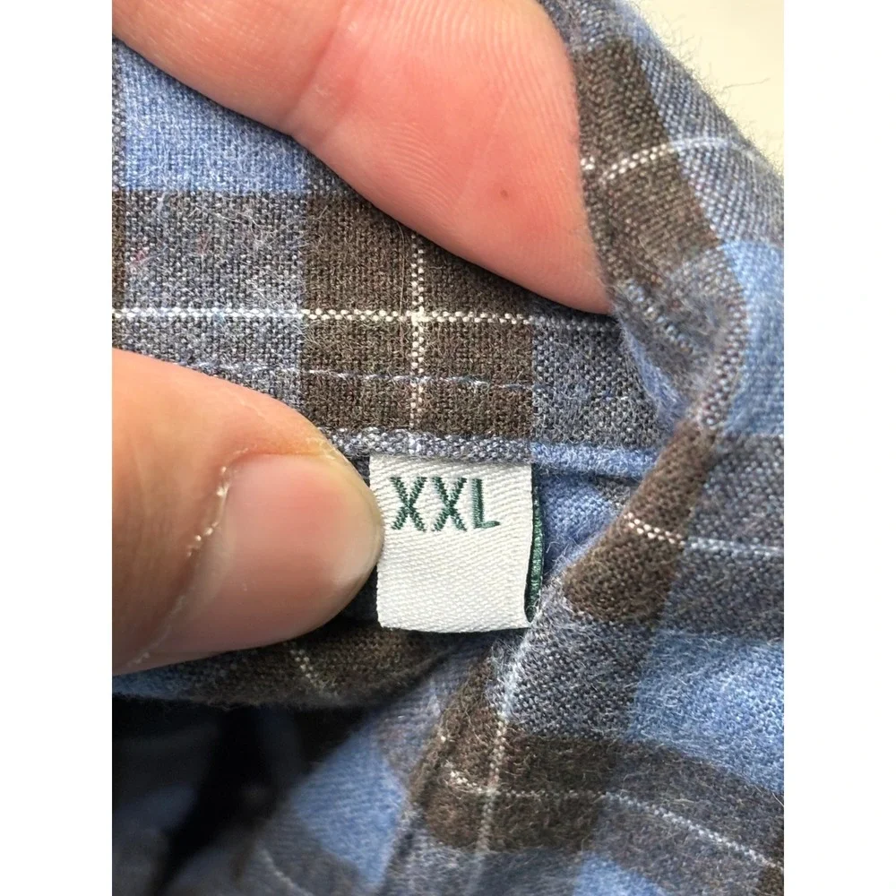 Alan Paine Mens XXL Blue Brown Plaid Long‎ Sleeve 100% Cotton Button Down Shirt